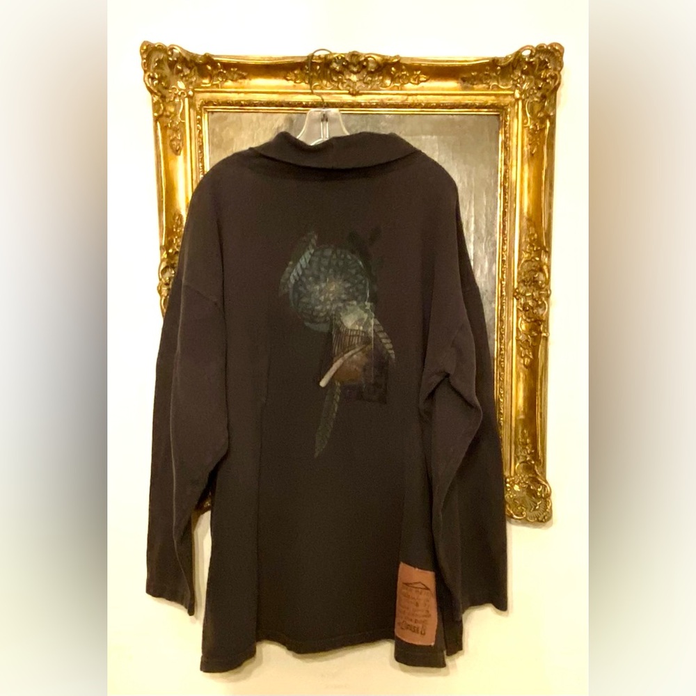 Blue Fish Boho Vintage Brown Turtleneck Top / Tunic w Gorgeous Original Art - Picture 5 of 12